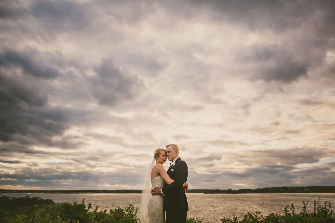 sunset wedding portrait in newport oceancliff hotel
