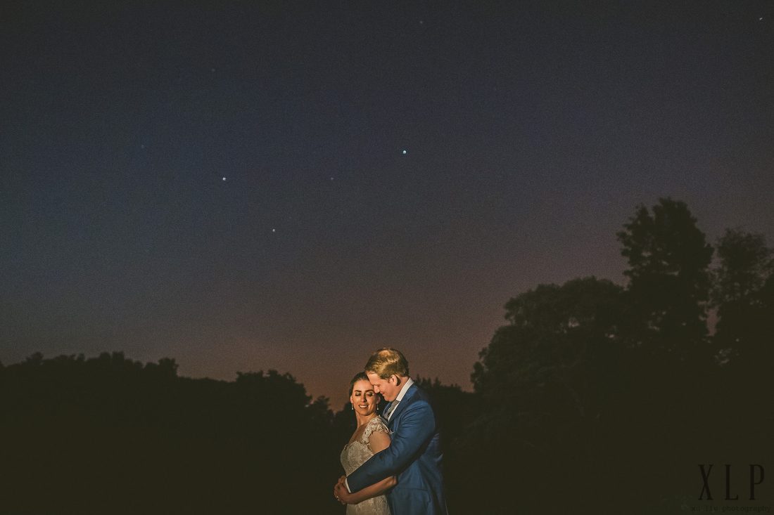 dramatic nighttime wedding portrait