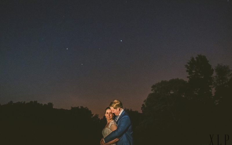 dramatic nighttime wedding portrait
